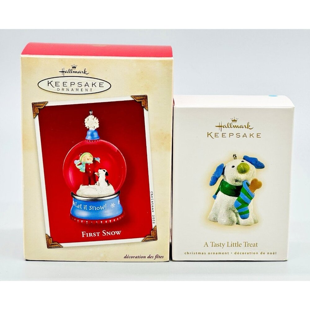 Hallmark Keepsake First Snow Tasty Little Treat Dog Christmas Ornament Lot of 2‎
